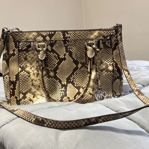 Michael Kors Brown and Gold Snake Print Satchel